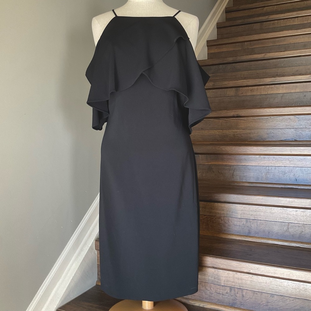 Badgley Mischka Midnight Ruffle Midi Dress